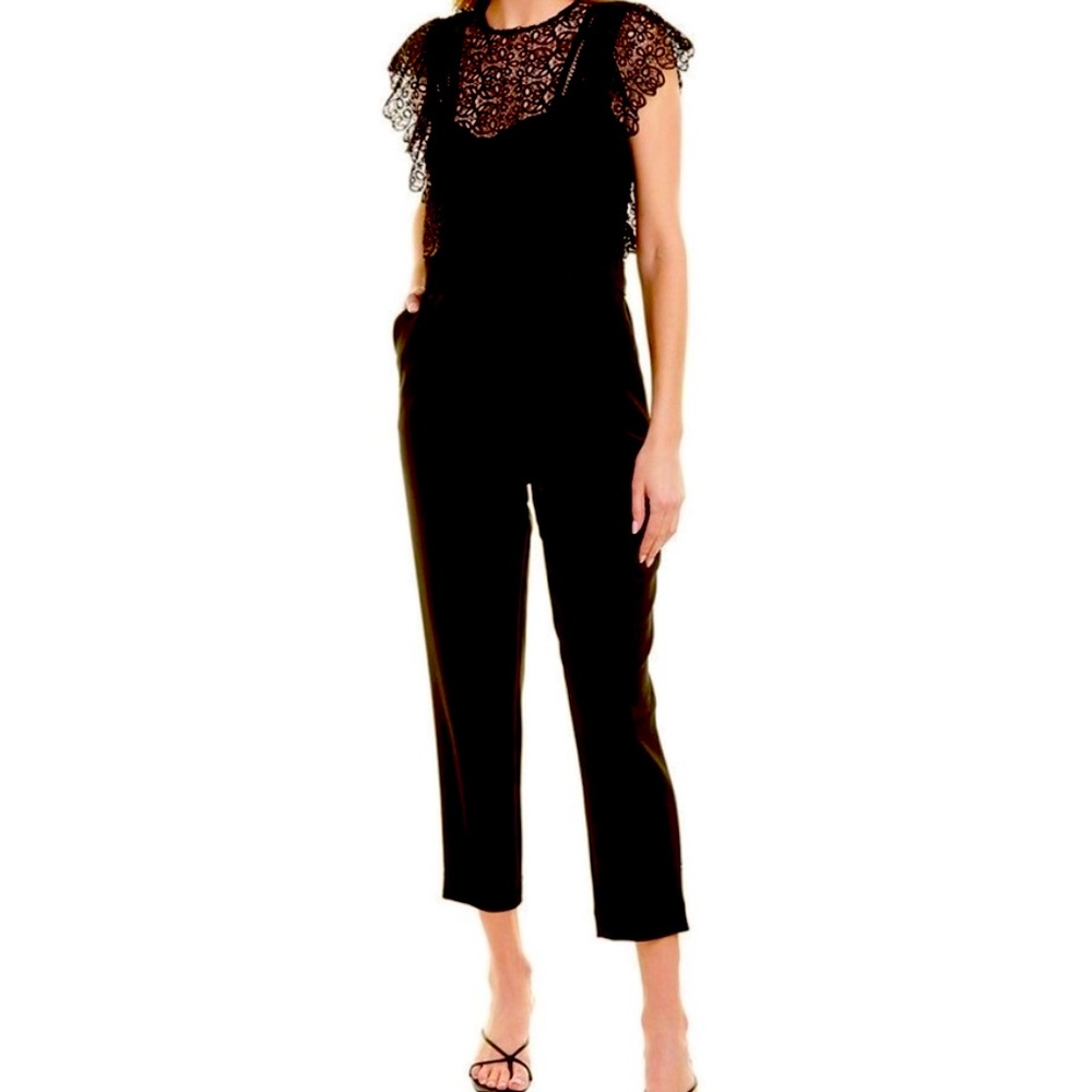 Pearl by: Lela Rose Lace Belted Jumpsuit